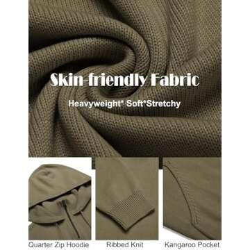 COOFANDY Mens Knitted Hoodie Sweater Long Sleeve Turtleneck Quarter Zip Pullover Sweaters with Pocket Army Green