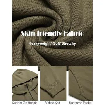 COOFANDY Mens Knitted Hoodie Sweater Long Sleeve Turtleneck Quarter Zip Pullover Sweaters with Pocket Army Green