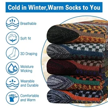Heatuff Thick Wool Socks 5 Pairs for Ultimate Warmth