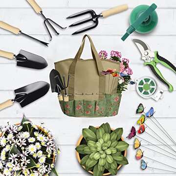 17 Pieces Garden Tools Set, Heavy Duty Gardening Hand Tool Kits with Sturdy Fabric Storage Bag, Gard...