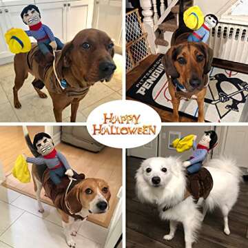 DELIFUR Dog Halloween Costume Funny Dog Cowboy Riding Costume Pet Costume Cat Suit Cowboy Rider Styl...