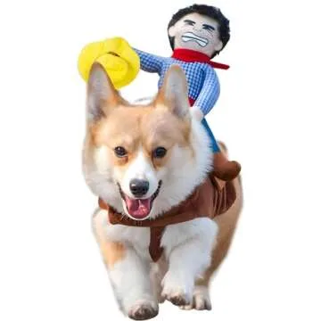DELIFUR Dog Halloween Costume Funny Dog Cowboy Riding Costume Pet Costume Cat Suit Cowboy Rider Style for Small Medium Large Dogs (Large)