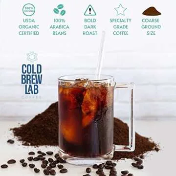 Cold Brew Organic Coarse Ground Coffee, Colombian Supremo, Dark Roast, Coarse Grind for Cold Brew Coffee & French Press,1 LB