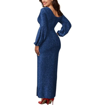 KnoInt Sparkly One Shoulder Maxi Dress for Women