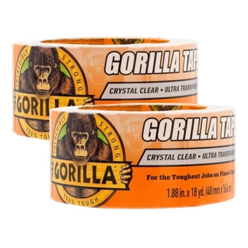 Gorilla Crystal Clear Repair Duct Tape, 1.88” x 18 yd, Clear, (Pack of 2)