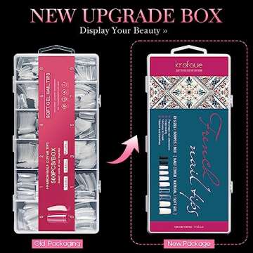 krofaue 500PCS Clear False Nails Tips, Half Cover Lady French Style Acrylic Artificial Tip Manicure ...