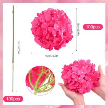Yunsailing 100 Pcs Artificial Hydrangea Flowers Hydrangea Flower Heads with Stems Silk Faux Hydrange...