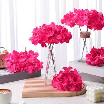 Yunsailing 100 Pcs Artificial Hydrangea Flowers Hydrangea Flower Heads with Stems Silk Faux Hydrangea Flowers for Wedding Centerpiece Fake Bouquet Home Indoor Garden Party Decoration (Rose Red)