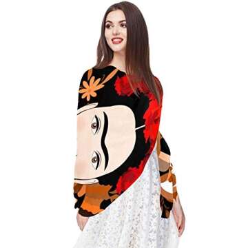 Long Scarf Shawl Wrap Lady's,Frida Kahlo Beautiful Mexican Woman Traditional Pattern