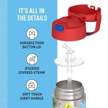 THERMOS FUNTAINER Water Bottle with Straw - 12 Ounce - Kids Stainless Steel Vacuum Insulated Water Bottle with Lid, Mickey Mouse