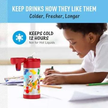 THERMOS FUNTAINER Water Bottle with Straw - 12 Ounce - Kids Stainless Steel Vacuum Insulated Water Bottle with Lid, Mickey Mouse