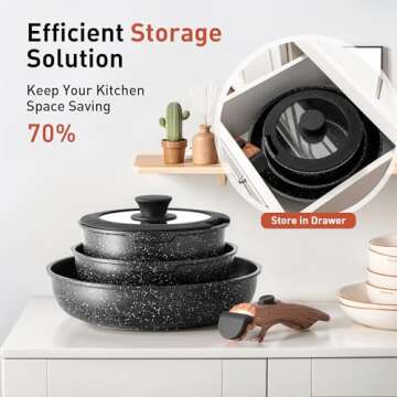 Space-Saving 10 Pcs Pots and Pans Set Non Stick with Removable Handle