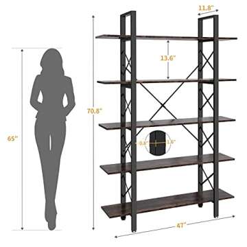 YITAHOME 5 Tier Bookshelf, Open Freestanding 5 Shelf Bookcase 5 Tier Storage Shelf for Display and C...