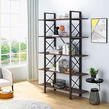 YITAHOME 5 Tier Bookshelf, Open Freestanding 5 Shelf Bookcase 5 Tier Storage Shelf for Display and Collection, Industrial Decorative Shelf for Living Room, Home, Office, Rustic Brown Bookshelf