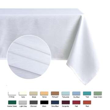 maxmill Square Tablecloth Swirl Design Spillproof Wrinkle Free Heavy Weight Soft Table Cloth Decorative Fabric Table Cover for Outdoor and Indoor Use Square 60 x 60 Inch White