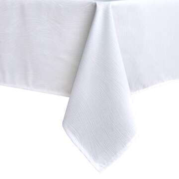 maxmill Square Tablecloth Swirl Design Spillproof Wrinkle Free Heavy Weight Soft Table Cloth Decorative Fabric Table Cover for Outdoor and Indoor Use Square 60 x 60 Inch White
