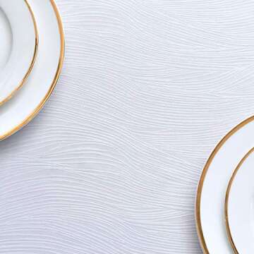 maxmill Square Tablecloth Swirl Design Spillproof Wrinkle Free Heavy Weight Soft Table Cloth Decorative Fabric Table Cover for Outdoor and Indoor Use Square 60 x 60 Inch White