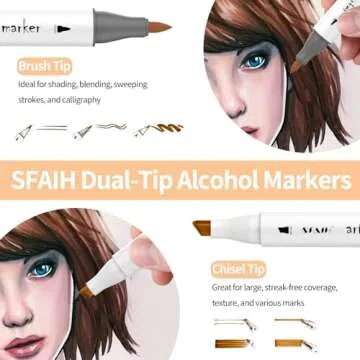 SFAIH Skin Tone Alcohol Markers Brush Tip - 12 Dark Skin Colors Double Tipped Art Markers for Artist...