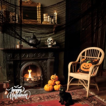 AHEONLAR Halloween Creepy Cloth Gauze - 48x240 Inch Black Fabric for Spooky Decor