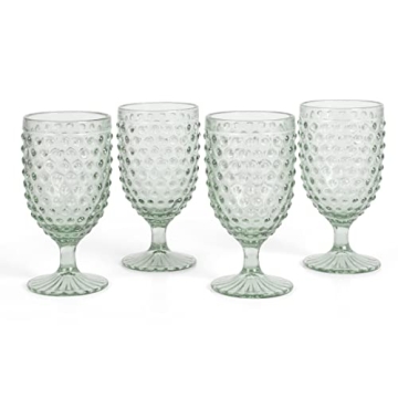 Martha Stewart Chauncey 4-Pack 14.2 oz Hobnail Handmade Glass Goblet - Green