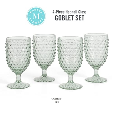Martha Stewart Chauncey 4-Pack 14.2 oz Hobnail Handmade Glass Goblet - Green