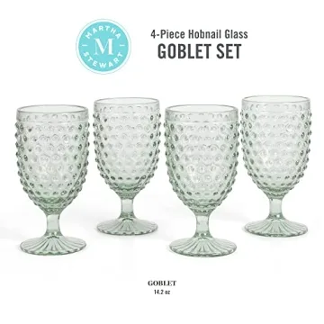 Martha Stewart Chauncey 4-Pack 14.2 oz Hobnail Handmade Glass Goblet - Green