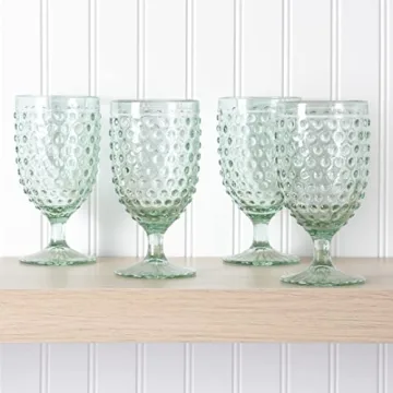 Martha Stewart Chauncey 4-Pack 14.2 oz Hobnail Handmade Glass Goblet - Green