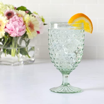 Martha Stewart Chauncey 4-Pack 14.2 oz Hobnail Handmade Glass Goblet - Green