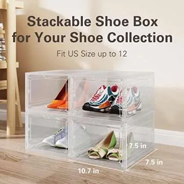 VVM Shoe Organizer Boxes 6 Pack – Clear Stackable Storage