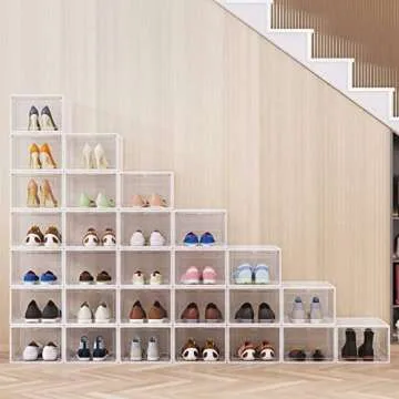 VVM Shoe Organizer Boxes 6 Pack – Clear Stackable Storage