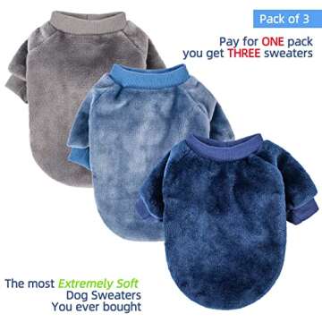 FabriCastle Dog Sweater, Pack of 2 or 3, Dog Clothes, Dog Coat, Dog Jacket for Small or Medium Dogs Boy or Girl, Ultra Soft and Warm Cat Pet Sweaters (Small, Grey,Blue,Dark Blue)