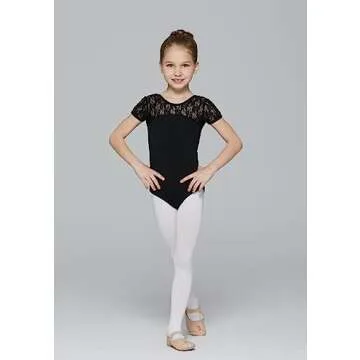 MdnMd Girls Ballet Dance Neck Lace Leotard for Toddler Gymnastic with Bow Back Detail Cap Sleeve (Bl...