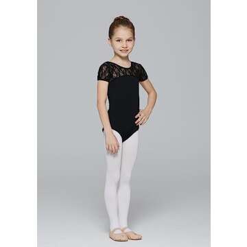 MdnMd Girls Ballet Dance Lace Leotard with Bow Back