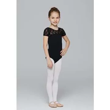 MdnMd Girls Ballet Dance Lace Leotard with Bow Back