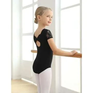 MdnMd Girls Ballet Dance Lace Leotard with Bow Back