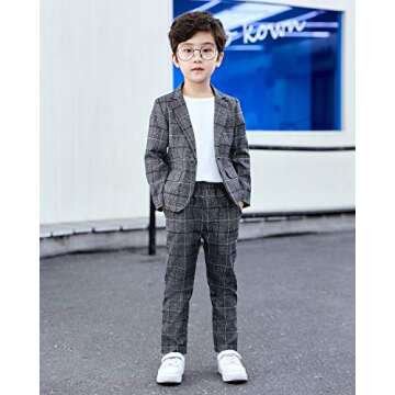 lontakids Boys Plaid Blazer Pants Set Casual Suit Classic Kids 2 Piece Sport Coats Outfits (Grey, 12...