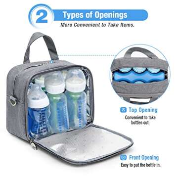 Lekebaby Baby Bottle Bag with Ice Pack Fits 6 Bottles 9 Oz Bottles, Leakproof Breastmilk Cooler Bag ...