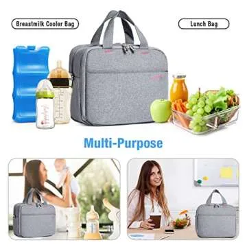 Lekebaby Baby Bottle Bag with Ice Pack Fits 6 Bottles 9 Oz Bottles, Leakproof Breastmilk Cooler Bag for Nursing Mom Daycare, Grey