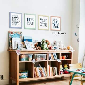 Brothers Make The Best Friends Boys Rules Affirmations Poster Prints for Home Boys Room Playroom Nursery Classroom Decor,Boho Navy Blue Colors Decorations Prints Wall Art Unframed 4pcs 8x10 Inches