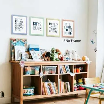 Brothers Make The Best Friends Boys Rules Affirmations Poster Prints for Home Boys Room Playroom Nursery Classroom Decor,Boho Navy Blue Colors Decorations Prints Wall Art Unframed 4pcs 8x10 Inches