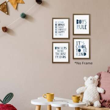 Brothers Make The Best Friends Boys Rules Affirmations Poster Prints for Home Boys Room Playroom Nursery Classroom Decor,Boho Navy Blue Colors Decorations Prints Wall Art Unframed 4pcs 8x10 Inches