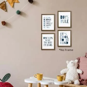 Brothers Make The Best Friends Boys Rules Affirmations Poster Prints for Home Boys Room Playroom Nursery Classroom Decor,Boho Navy Blue Colors Decorations Prints Wall Art Unframed 4pcs 8x10 Inches