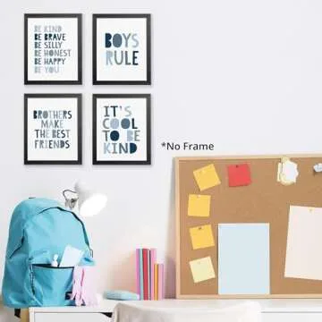 Brothers Make The Best Friends Boys Rules Affirmations Poster Prints for Home Boys Room Playroom Nursery Classroom Decor,Boho Navy Blue Colors Decorations Prints Wall Art Unframed 4pcs 8x10 Inches
