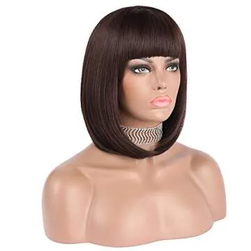 eNilecor 12" Short Brown Bob Wig for Women Natural Look