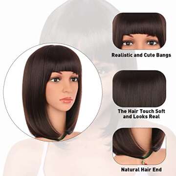 eNilecor 12" Short Brown Bob Wig for Women Natural Look