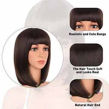 eNilecor 12" Short Brown Bob Wig for Women Natural Look