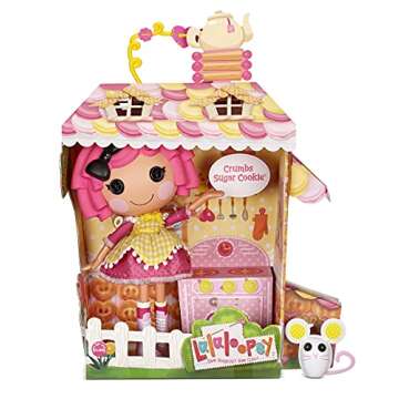 Lalaloopsy Doll- Crumbs Sugar Cookie & Pet Mouse, 13" Baker Doll with Pink Hair, Pink and Yellow Outfit & Accessories, Reusable House Playset- Gifts for Kids, Toys for Girls Ages 3 4 5+ to 103