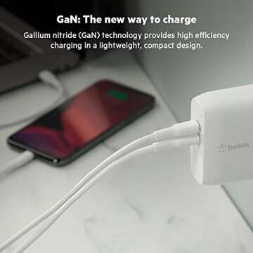 Belkin BoostCharge Dual Port USB-C 68W GaN Wall Charger - iPhone Charger Fast Charging - Type C Charger - USB-C PD Charger for Apple iPhone 16, Samsung Galaxy S25, Airpods Pro, iPad Pro, Macbook Pro