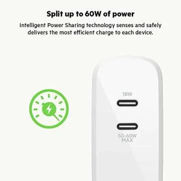 Belkin BoostCharge Dual Port USB-C 68W GaN Wall Charger - iPhone Charger Fast Charging - Type C Charger - USB-C PD Charger for Apple iPhone 16, Samsung Galaxy S25, Airpods Pro, iPad Pro, Macbook Pro