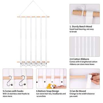 SYGY Bow Holder for Girls Hair Bows, Bow Organizer for Girls Hair Bow, Clip, Hair Tie, Headband Storage, Hair Accessories Organizer Display for Girls Room Wall Hanging Decor